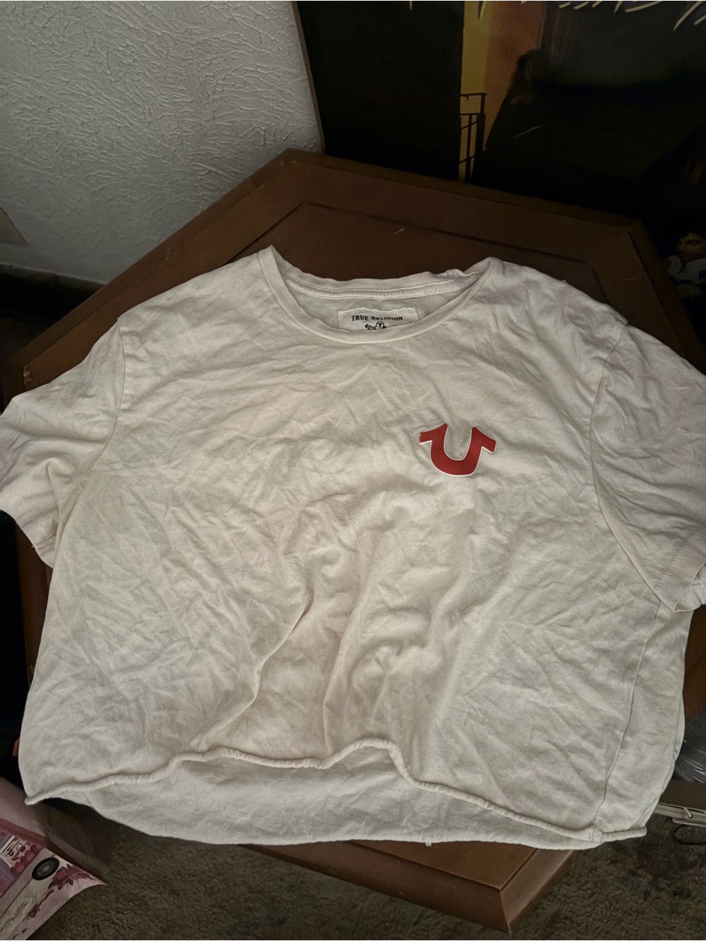 True Religion White Crop Top with Red Logo